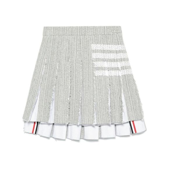 THOM BROWNE Dresses & Skirts - THOM BROWNE Pleated Tweed Skirt with Striped Underlayer Women GREY Skirts